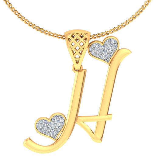 "H" for Heartbreaker or Heart Stealer | Twin Hearts Initial Pendant with Lab Grown Diamonds in 9K/14K/18K Gold | Alphabet Jewellery By Avarta