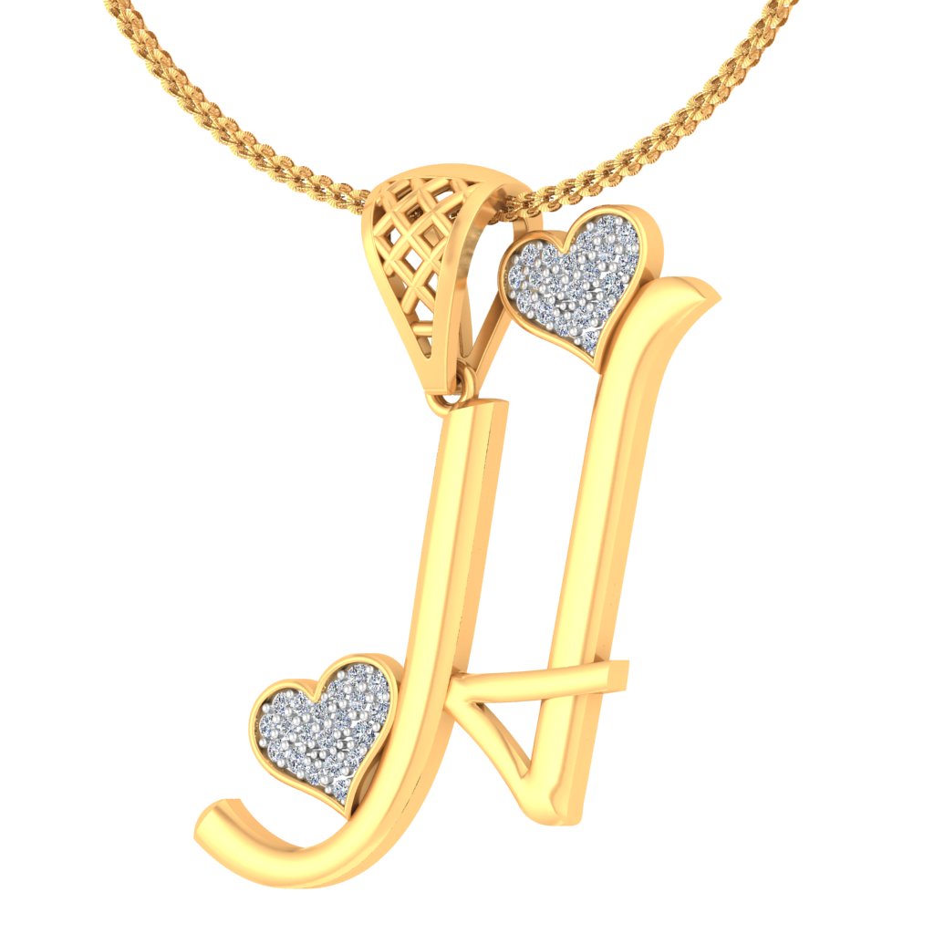 "H" for Heartbreaker or Heart Stealer | Twin Hearts Initial Pendant with Lab Grown Diamonds in 9K/14K/18K Gold | Alphabet Jewellery By Avarta
