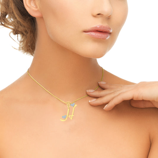 "H" for Heartbreaker or Heart Stealer | Twin Hearts Initial Pendant with Lab Grown Diamonds in 9K/14K/18K Gold | Alphabet Jewellery By Avarta