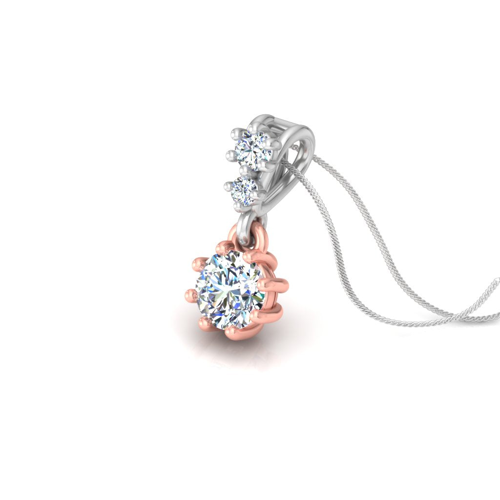 Rose & White Dual Tone Gold Solitaire Pendant, 0.25 Carat Lab Grown Diamond Necklace in 9K/14K/18K Gold | Minimalist Luxury Jewelry