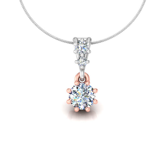 Rose & White Dual Tone Gold Solitaire Pendant, 0.25 Carat Lab Grown Diamond Necklace in 9K/14K/18K Gold | Minimalist Luxury Jewelry