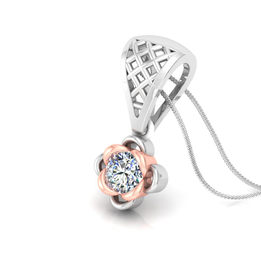 Blooming Dual Tone Flower Pendant, Lab Grown Diamond Solitaire Necklace in 9K/14K/18K Two Tone Gold | Elegant Floral Jewelry