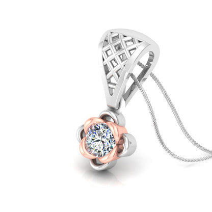 Blooming Dual Tone Flower Pendant, Lab Grown Diamond Solitaire Necklace in 9K/14K/18K Two Tone Gold | Elegant Floral Jewelry