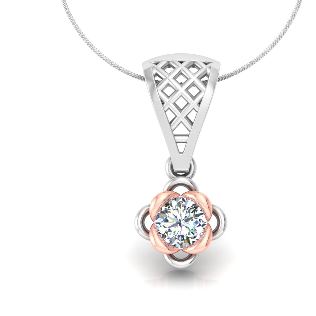 Blooming Dual Tone Flower Pendant, Lab Grown Diamond Solitaire Necklace in 9K/14K/18K Two Tone Gold | Elegant Floral Jewelry