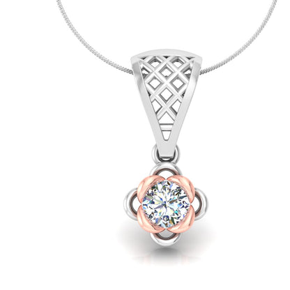 Blooming Dual Tone Flower Pendant, Lab Grown Diamond Solitaire Necklace in 9K/14K/18K Two Tone Gold | Elegant Floral Jewelry