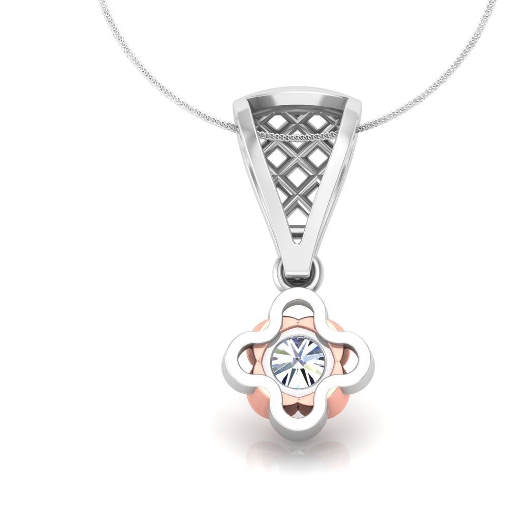 Blooming Dual Tone Flower Pendant, Lab Grown Diamond Solitaire Necklace in 9K/14K/18K Two Tone Gold | Elegant Floral Jewelry