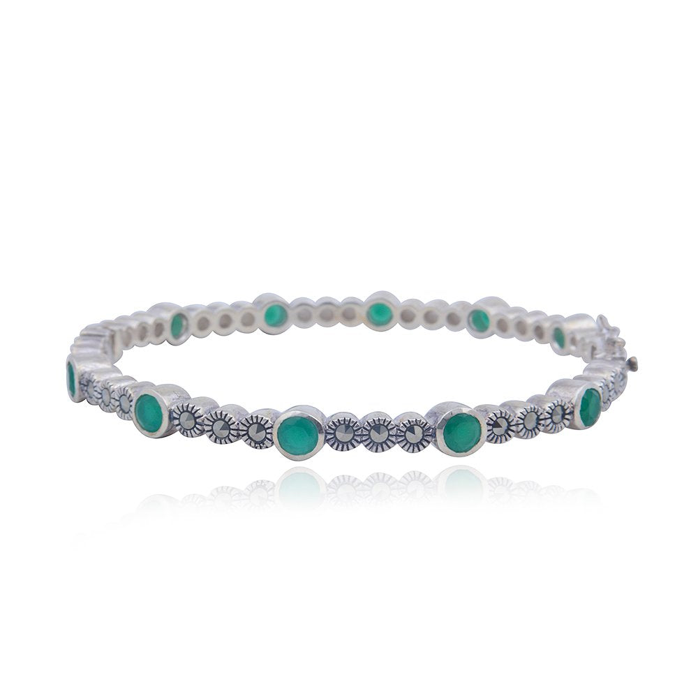 Avarta Sterling Silver Emerald Bangle Pair For Girls &amp; Women Size 2-4 Ani