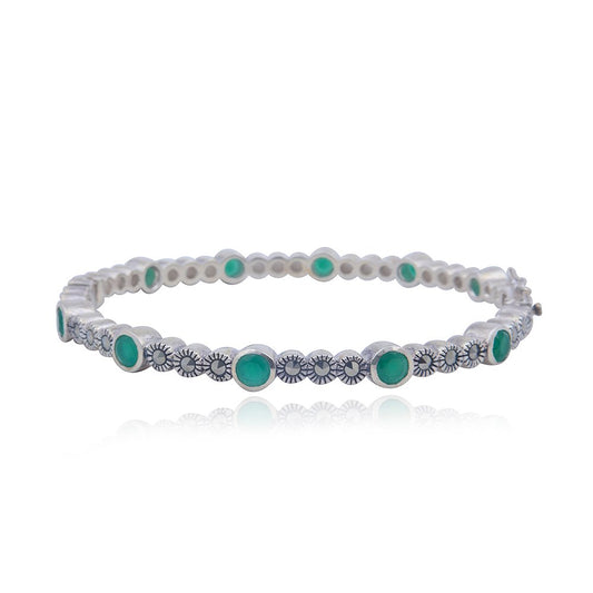 Avarta Sterling Silver Emerald Bangle Pair For Girls &amp; Women Size 2-4 Ani