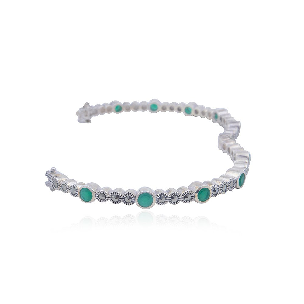 Avarta Sterling Silver Emerald Bangle Pair For Girls &amp; Women Size 2-4 Ani