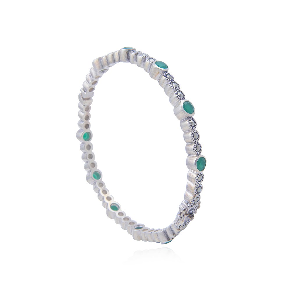 Avarta Sterling Silver Emerald Bangle Pair For Girls &amp; Women Size 2-4 Ani