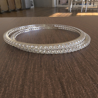 Avarta Jewellery 92.5 Sterling Silver Line Diamond Bangle Pair For Girls &amp; Women