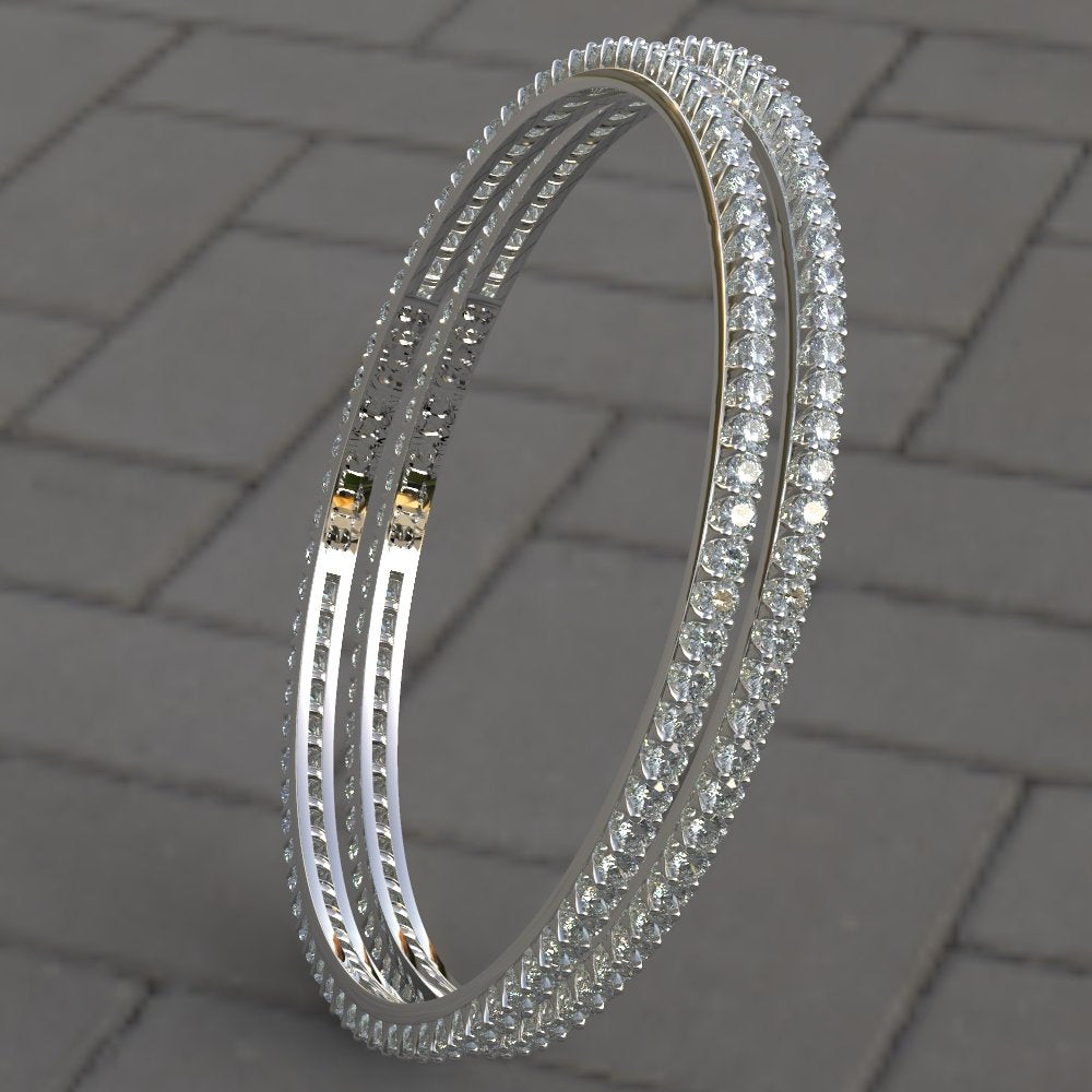 Avarta Jewellery 92.5 Sterling Silver Line Diamond Bangle Pair For Girls &amp; Women