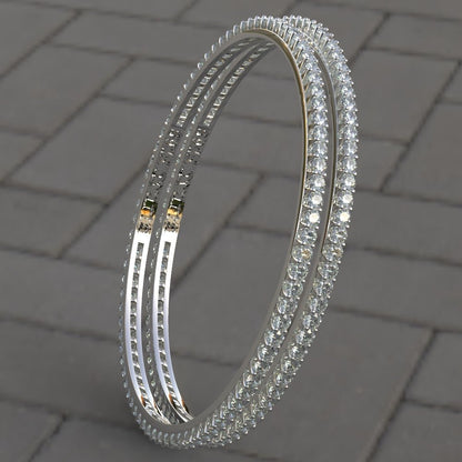 Avarta Jewellery 92.5 Sterling Silver Line Diamond Bangle Pair For Girls &amp; Women
