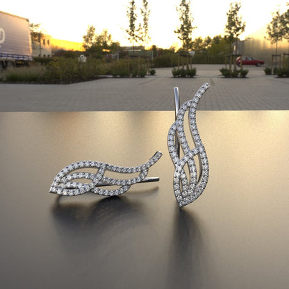 Avarta Jewellery Sterling Silver Diamond Cuff Earrings For Girls And Women