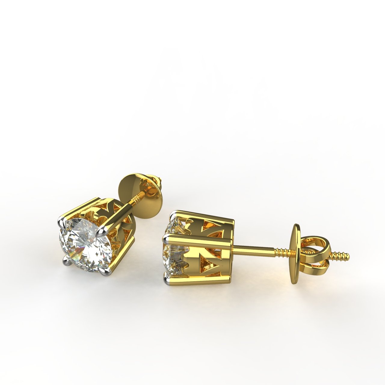Avarta Jewellery 92.5 Sterling Silver 0.80 Carat Each Solitaire Studs Earrings With Gold Polish For Girls &amp; Women