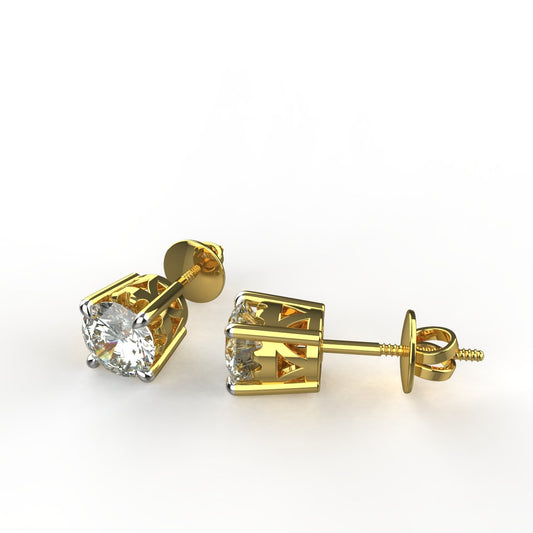 Avarta Jewellery 92.5 Sterling Silver 0.80 Carat Each Solitaire Studs Earrings With Gold Polish For Girls &amp; Women