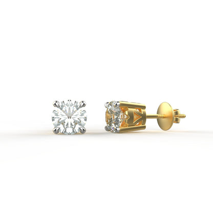 Avarta Jewellery 92.5 Sterling Silver 0.80 Carat Each Solitaire Studs Earrings With Gold Polish For Girls &amp; Women