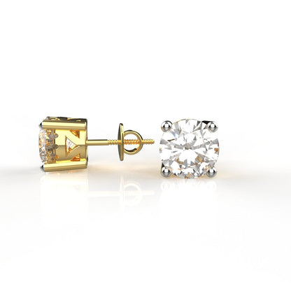 Avarta Jewellery Sterling Silver 2 Carat Each Solitaire Stud Earrings in Traditional Design with Gold Polish