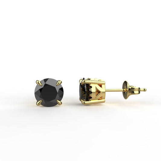 Avarta Jewellery 18K BIS Hallmarked Gold Black American Diamond Solitaire Stud Earrings for Girls & Women
