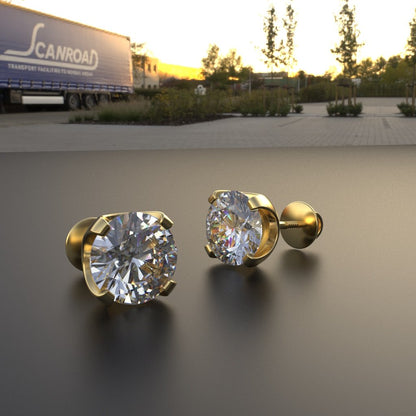Avarta Jewellery 18K Gold 2 Carat Each Moissanite Solitaire Stud Earrings For Girls and Women