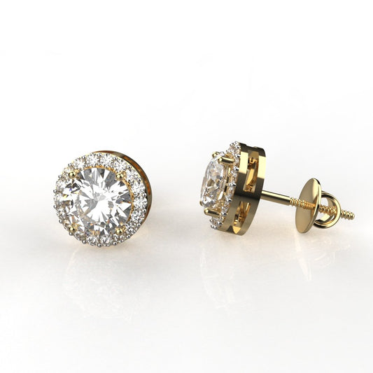 Avarta Sterling Silver 1 Carat Halo Solitaire Stud Earring With Gold Polish For Girls &amp; Women