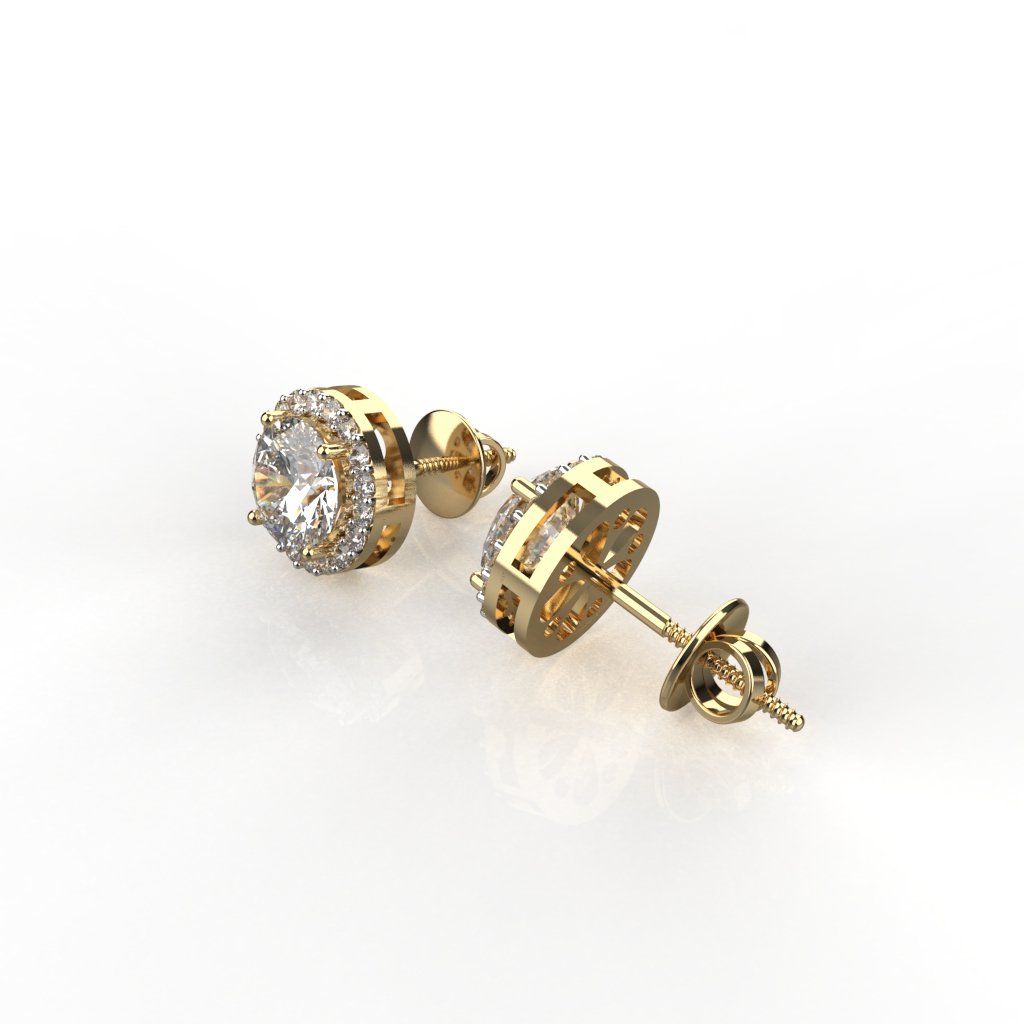Avarta Sterling Silver 1 Carat Halo Solitaire Stud Earring With Gold Polish For Girls &amp; Women