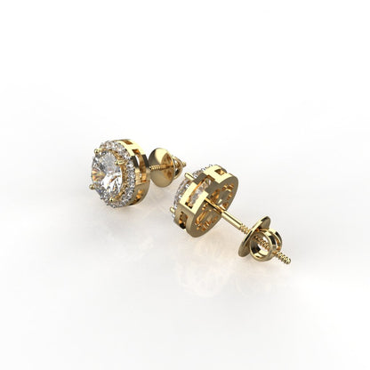 Avarta Sterling Silver 1 Carat Halo Solitaire Stud Earring With Gold Polish For Girls &amp; Women