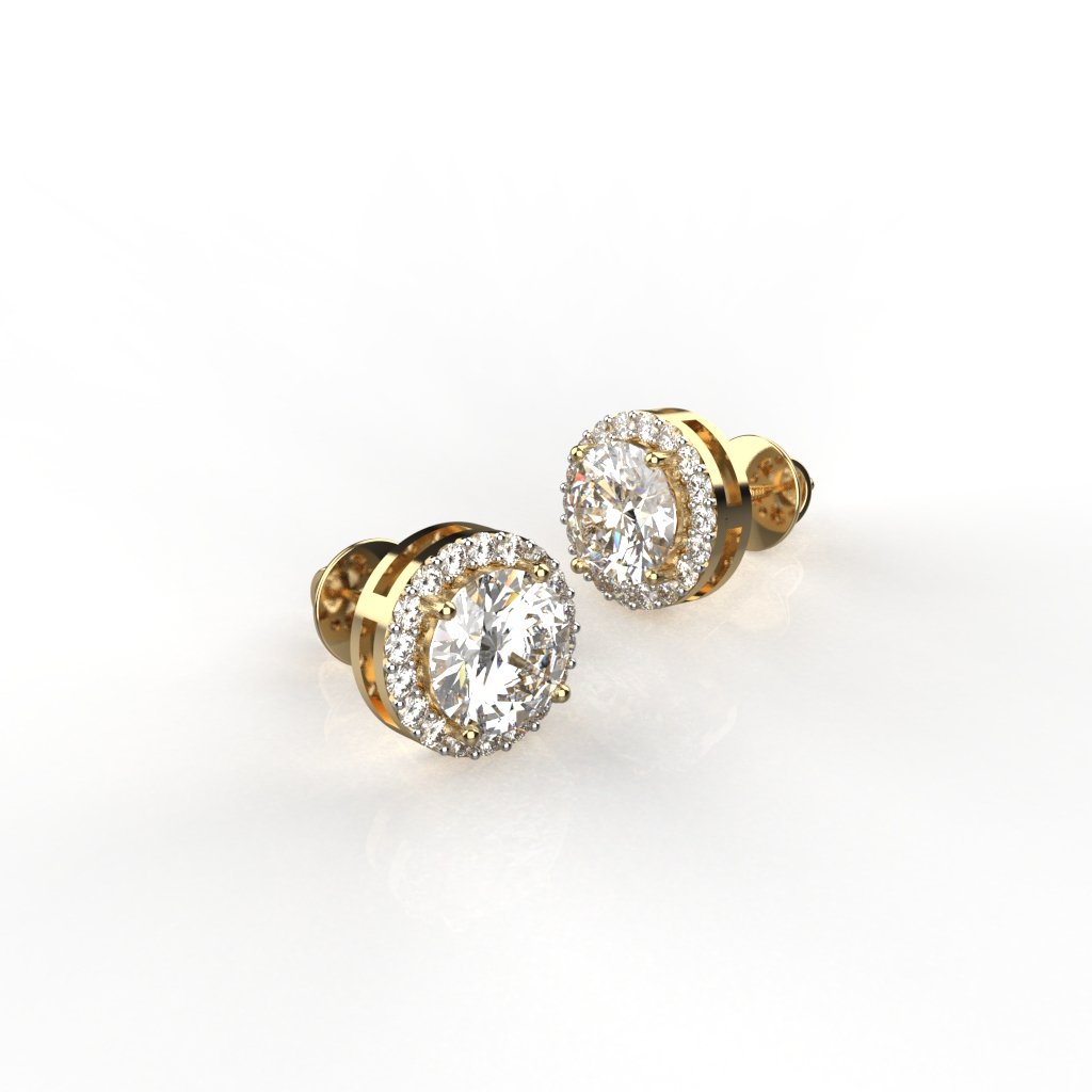 Avarta Sterling Silver 1 Carat Halo Solitaire Stud Earring With Gold Polish For Girls &amp; Women