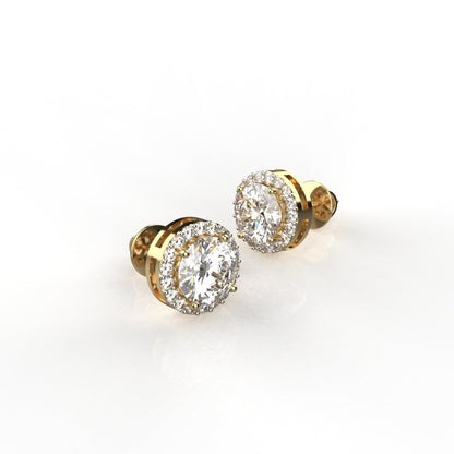 Avarta Sterling Silver 1 Carat Halo Solitaire Stud Earring With Gold Polish For Girls &amp; Women