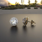 Avarta Jewellery 18K Hallmarked Gold 1 Carat Each Moissanite Halo Stud Earrings