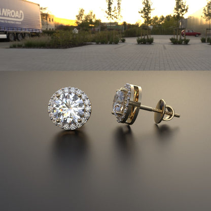 Avarta Sterling Silver 1 Carat Halo Solitaire Stud Earring With Gold Polish For Girls &amp; Women