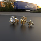 Avarta Jewellery 18K Hallmarked Gold 1 Carat Each Moissanite Halo Stud Earrings