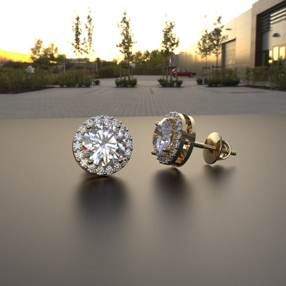 Avarta Sterling Silver 1 Carat Halo Solitaire Stud Earring With Gold Polish For Girls &amp; Women