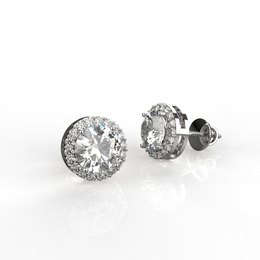 Avarta Sterling Silver 1 Carat Halo Solitaire Stud Earrings