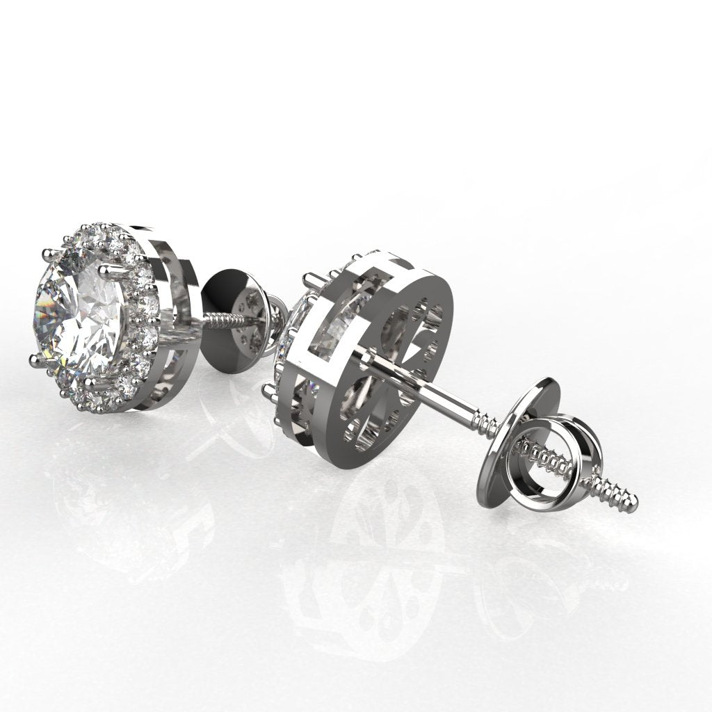 Avarta Sterling Silver 1 Carat Halo Solitaire Stud Earrings