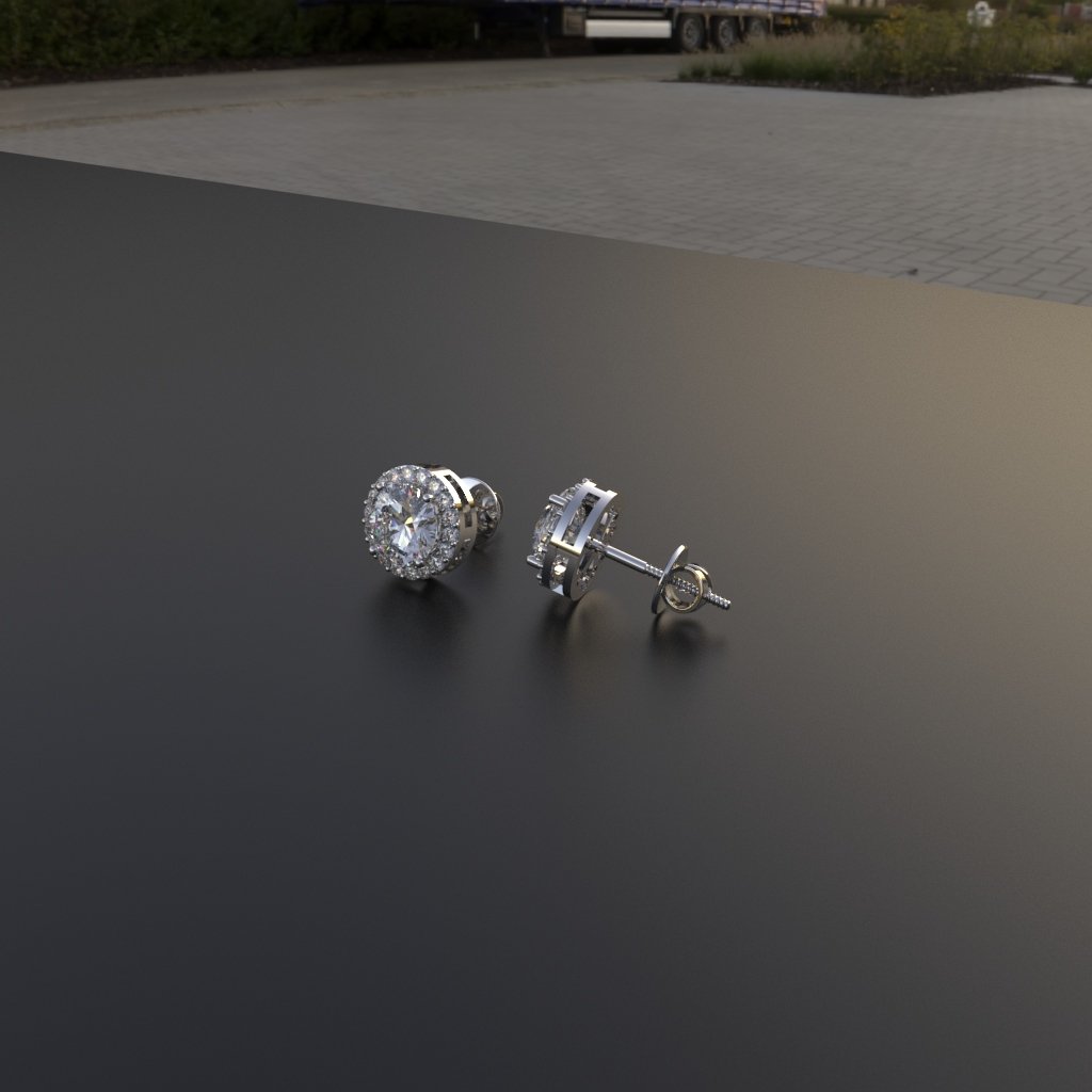 Avarta Sterling Silver 1 Carat Halo Solitaire Stud Earrings
