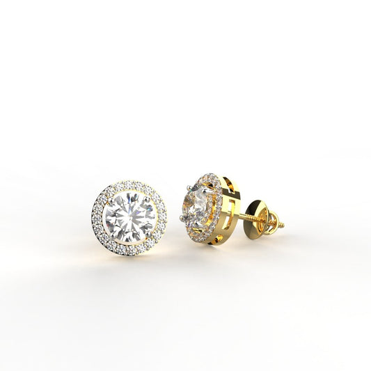 Avarta Sterling Silver 0.80 Carat Halo Solitaire Stud Earring With Gold Polish For Girls &amp; Women