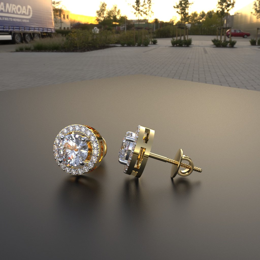 Avarta Sterling Silver 0.80 Carat Halo Solitaire Stud Earring With Gold Polish For Girls &amp; Women