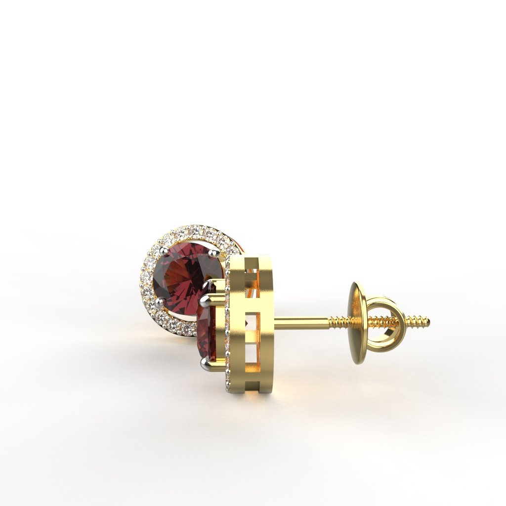 Avarta Jewellery 18K Yellow Gold Hallmarked Certified Diamond Ruby Stud Earrings For Girls Women