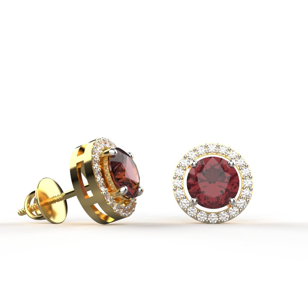 Avarta Jewellery 18K Yellow Gold Hallmarked Certified Diamond Ruby Stud Earrings For Girls Women