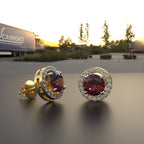 Avarta Jewellery 18K Yellow Gold Hallmarked Certified Diamond Ruby Stud Earrings For Girls Women
