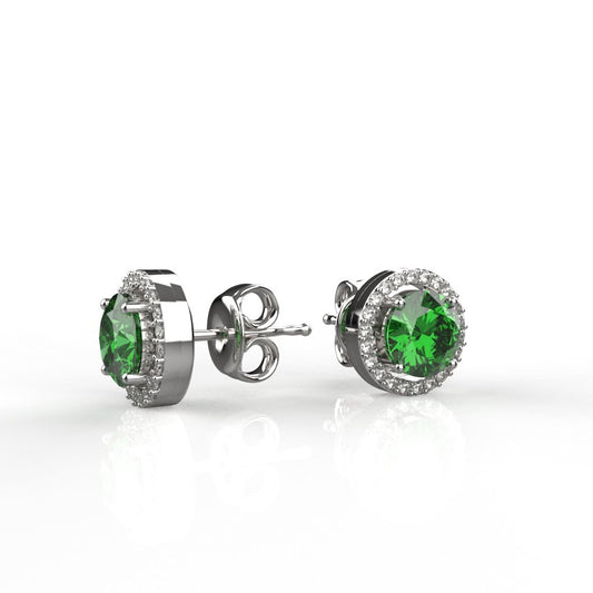Avarta Sterling Silver Halo Emerald Green Solitaire Stud Earrings For Girls &amp; Women