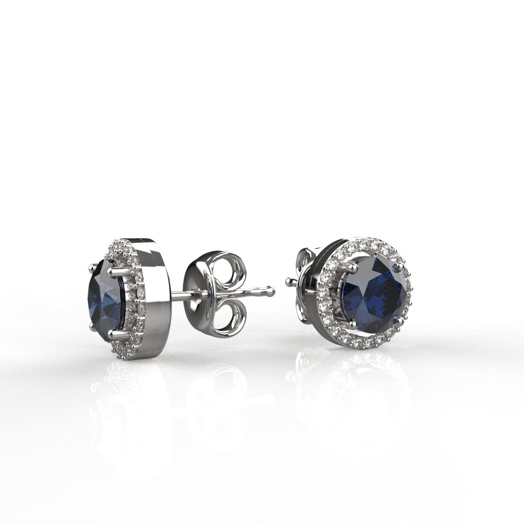 Avarta Sterling Silver Halo Blue Sapphire Solitaire Stud Earrings For Girls &amp; Women