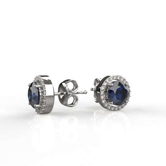 Avarta Sterling Silver Halo Blue Sapphire Solitaire Stud Earrings For Girls &amp; Women