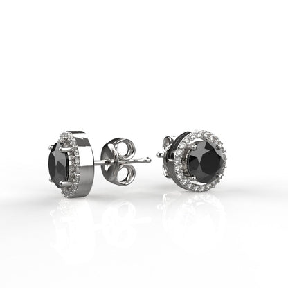 Avarta Sterling Silver Halo Black Solitaire Stud Earrings For Girls &amp; Women