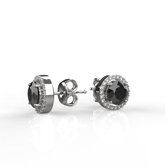 Avarta Sterling Silver Halo Black Solitaire Stud Earrings For Girls &amp; Women