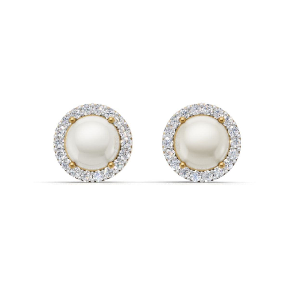 Avarta Sterling Silver 2 Carat Each Cultured Pearl Halo Solitaire Stud Earring With Gold Polish For Girls & Women