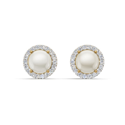 Avarta Sterling Silver 2 Carat Each Cultured Pearl Halo Solitaire Stud Earring With Gold Polish For Girls & Women