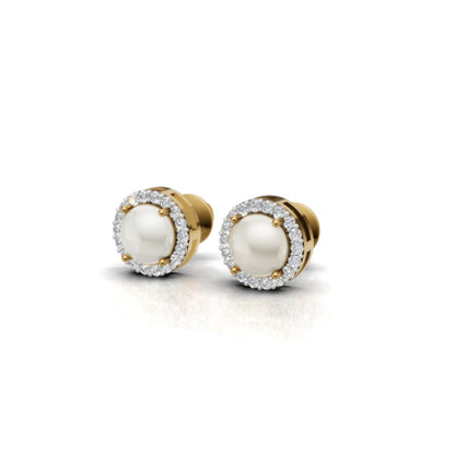 Avarta Sterling Silver 2 Carat Each Cultured Pearl Halo Solitaire Stud Earring With Gold Polish For Girls & Women