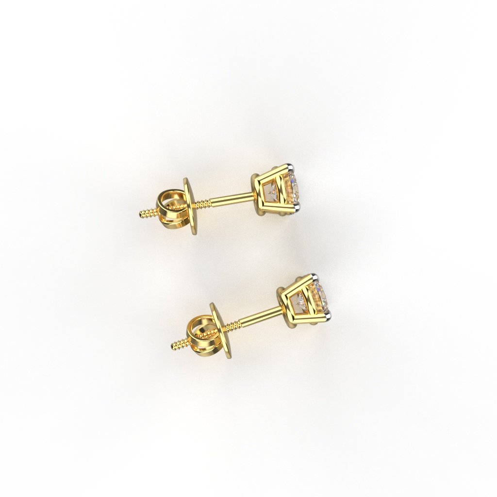 9K Gold 25 Cents Each Solitaire Studs Unisex Demi Fine Jewelry